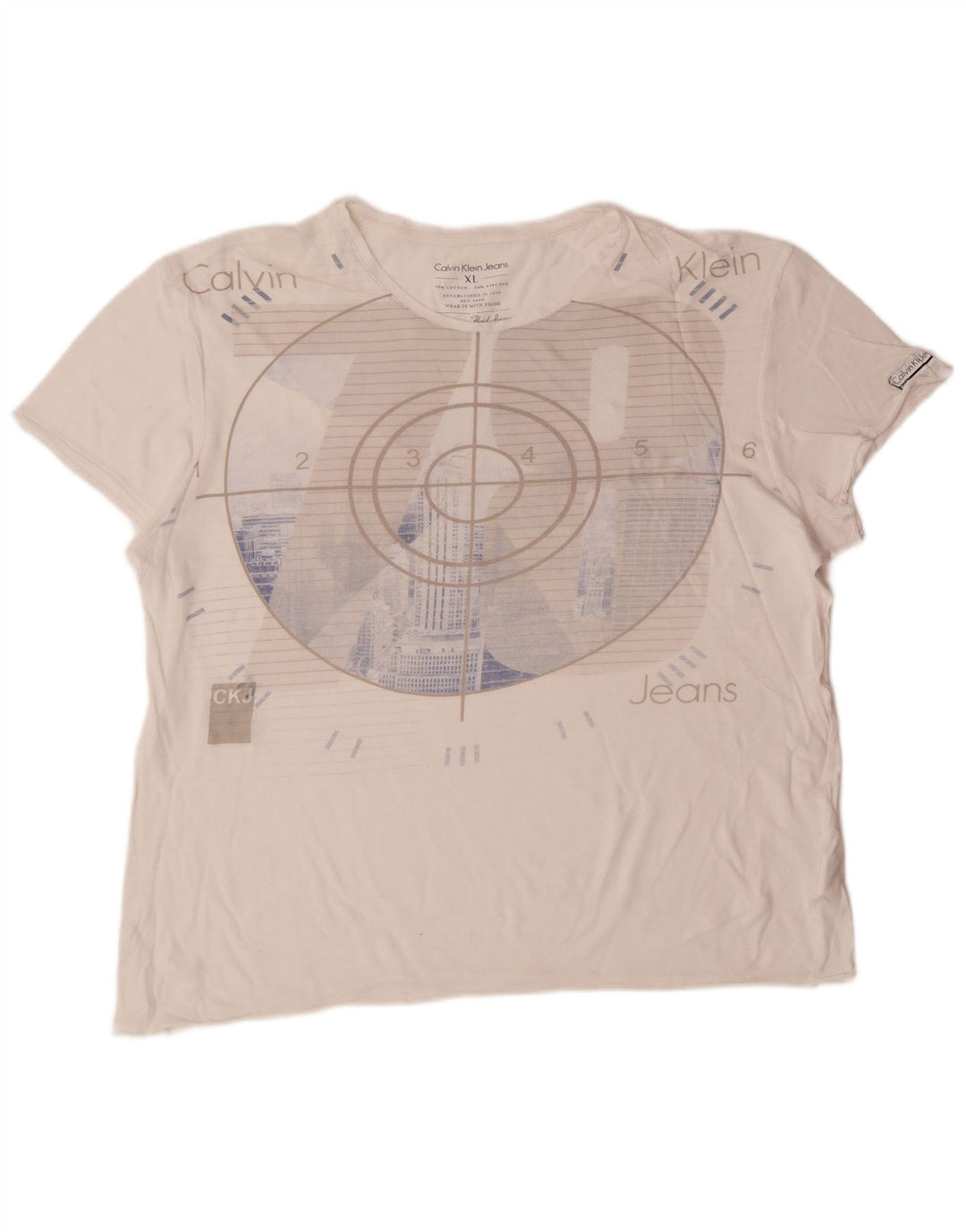 CALVIN KLEIN JEANS Damen Grafik T-Shirt Top UK 18 XL Weiße Baumwolle