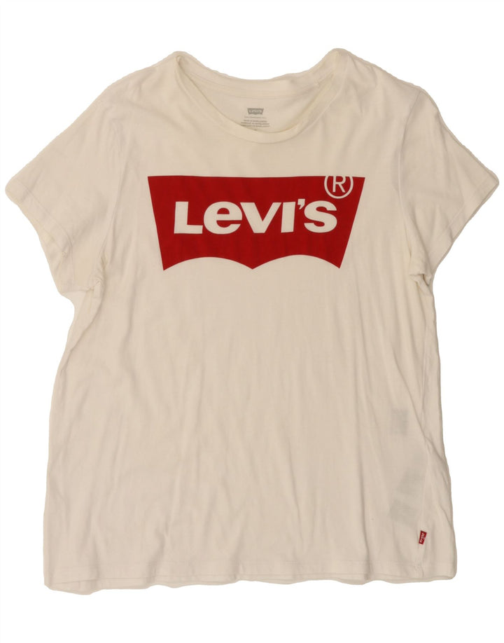 LEVI'S Womens Graphic T-Shirt Top UK 16 Large White Vintage Levi's and Second-Hand Levi's from Messina Hembry 