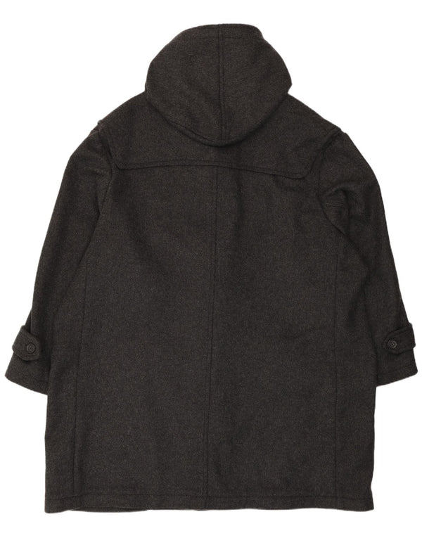 Vintage Herren Loose Fit Dufflecoat mit Kapuze UK 50 4XL Graue Wolle