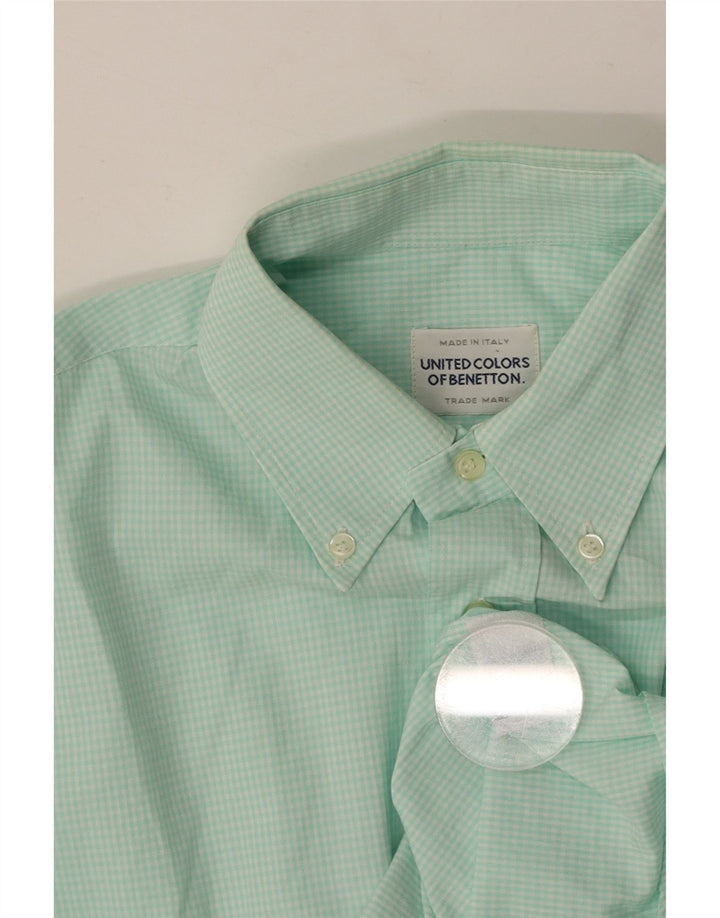 BENETTON Herrenhemd aus mitteltürkisfarbener Gingham-Baumwolle