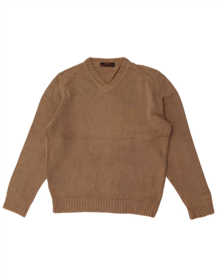 Zara Herren-Pullover mit V-Ausschnitt aus mittelbrauner Baumwolle