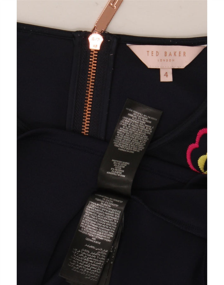 Ärmelloses Swing-Kleid für Damen von Ted Baker, Größe 4, groß, Marineblau mit Blumenmuster