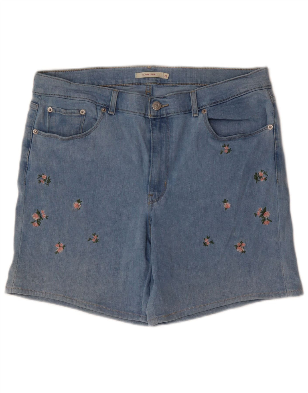 LEVI'S Damen-Jeansshorts, klassisch, Größe W32, groß, Baumwolle mit blauem Blumenmuster