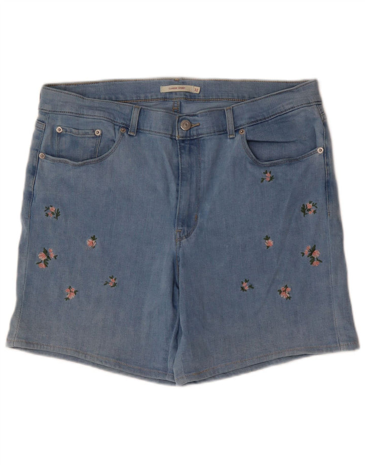 LEVI'S Damen-Jeansshorts, klassisch, Größe W32, groß, Baumwolle mit blauem Blumenmuster