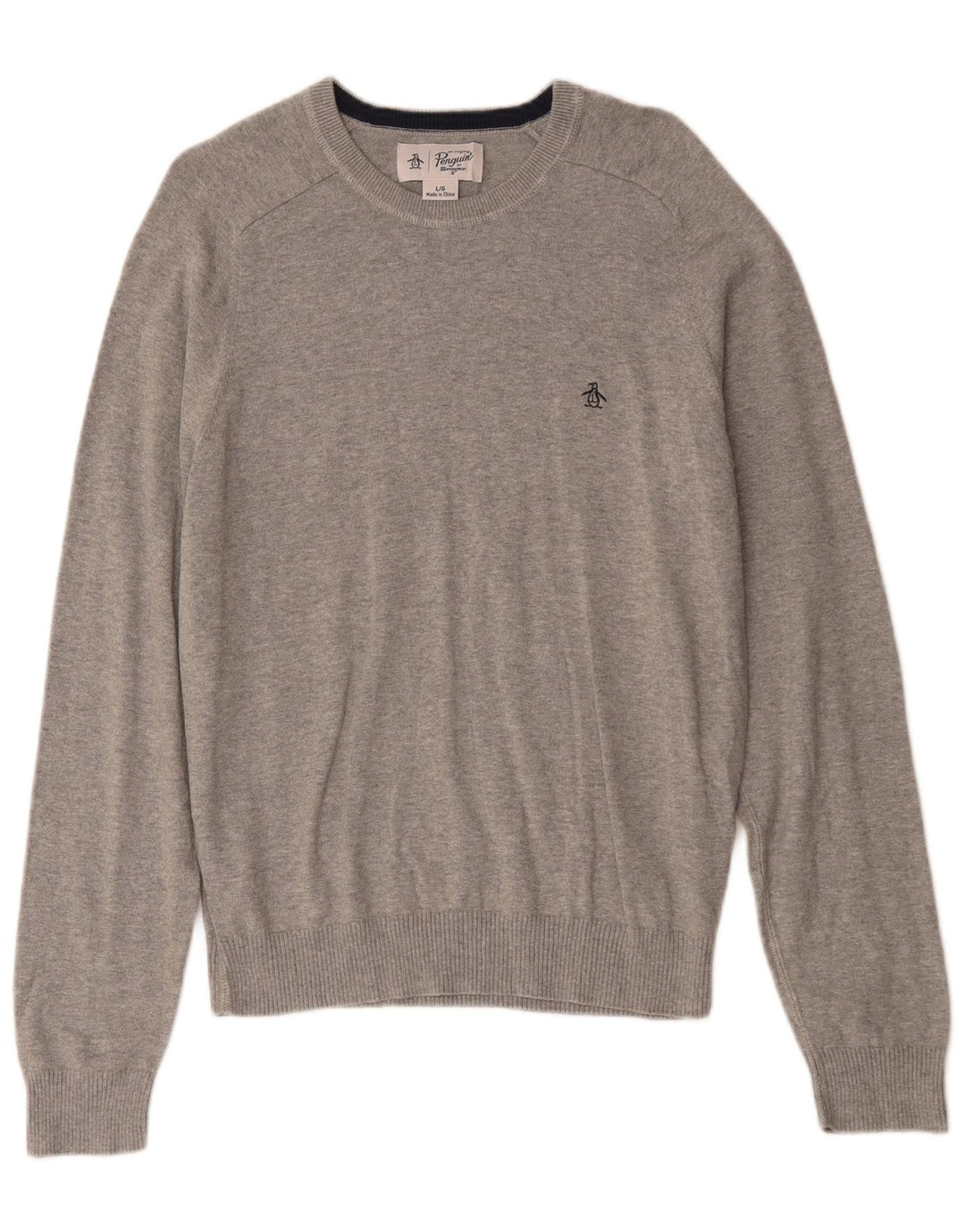 Penguin Herren-Pullover mit U-Boot-Ausschnitt, groß, aus grauer Baumwolle