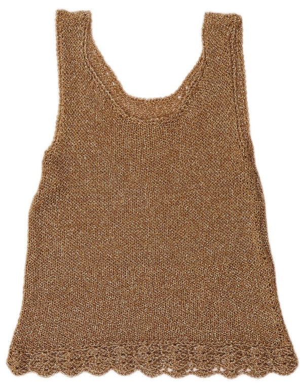 Vintage Womens Crop See Through Blouse Top UK 14 Medium Brown Flecked