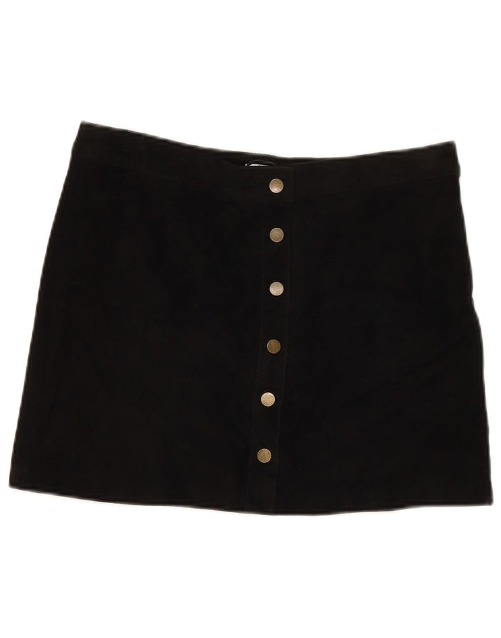 Pimkie Damen Wildleder Minirock IT 44 Medium W30 Schwarzes Leder