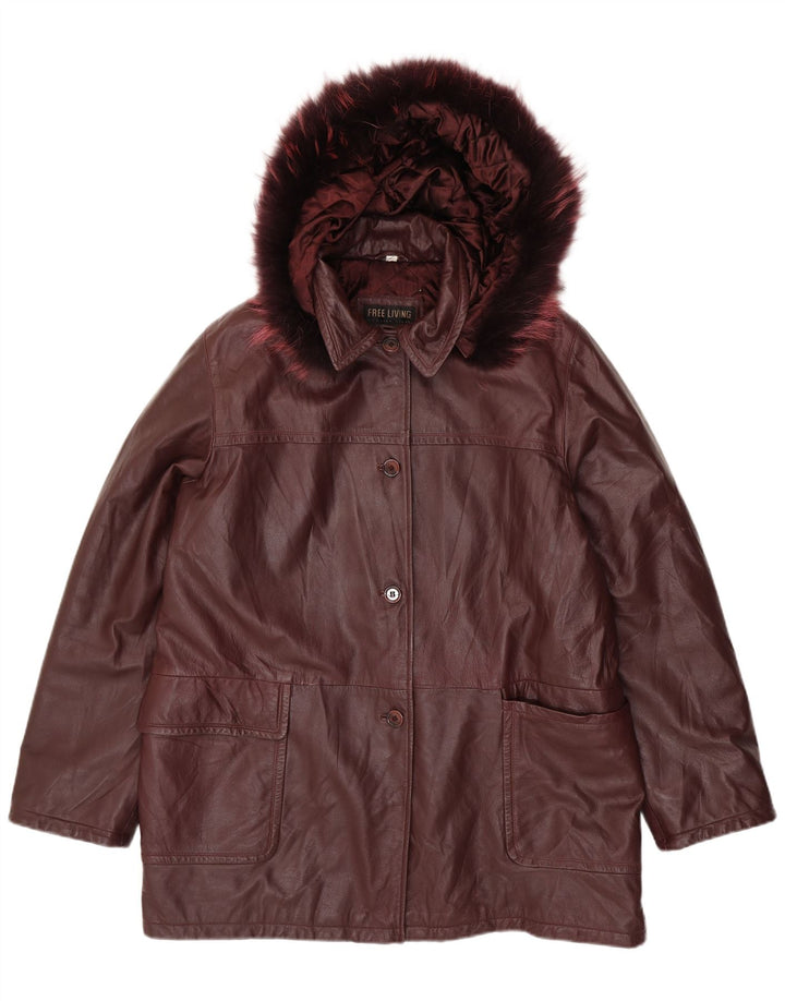 Vintage Damen Übergroßer Ledermantel mit Kapuze IT 50 XL Kastanienbraunes Leder