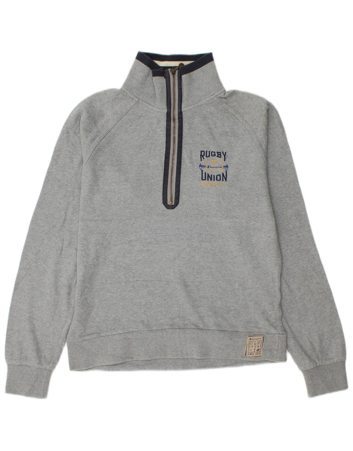 Champion Damen-Sweatshirt mit Muskelgrafik und Reißverschluss am Hals, Gr. 14, Mittelgrau