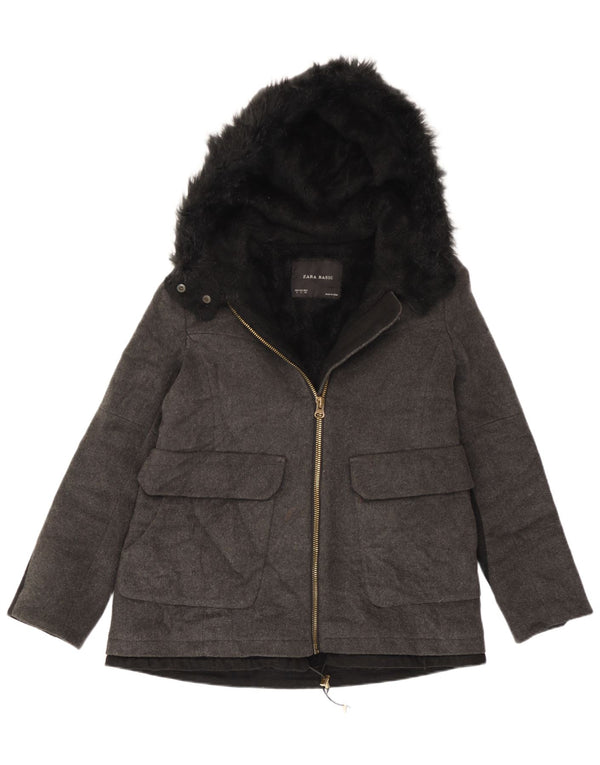 Übergroße Sherpa-Jacke mit Kapuze für Damen von Zara, UK 10, kleine graue Wolle