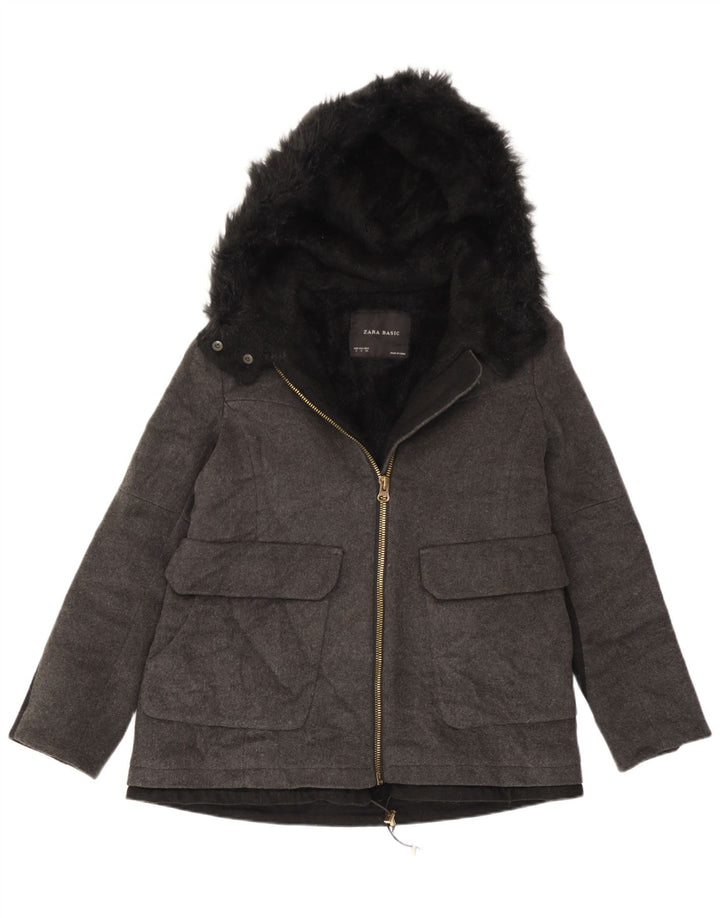 Übergroße Sherpa-Jacke mit Kapuze für Damen von Zara, UK 10, kleine graue Wolle