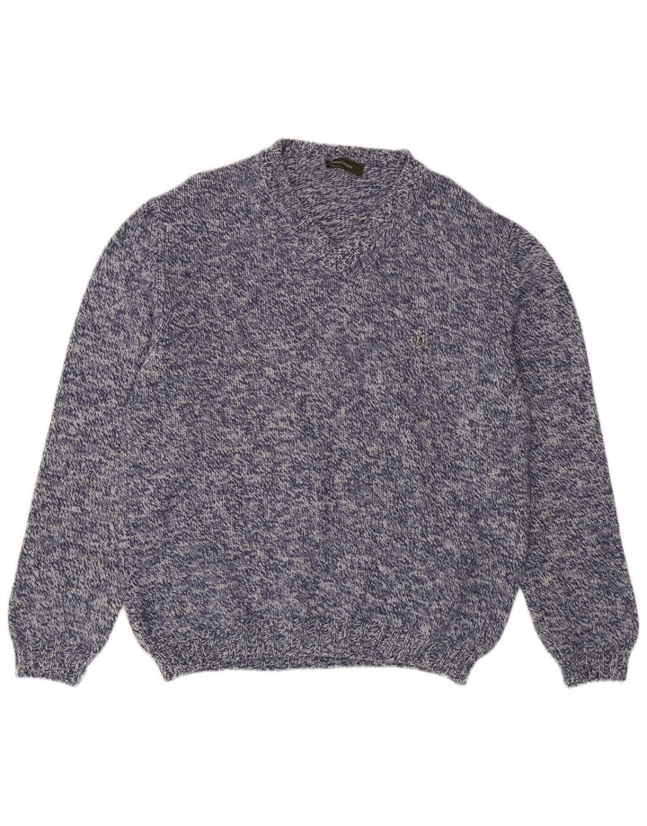 Henry Cottons Herren-Pullover mit V-Ausschnitt, Mittelblau meliert