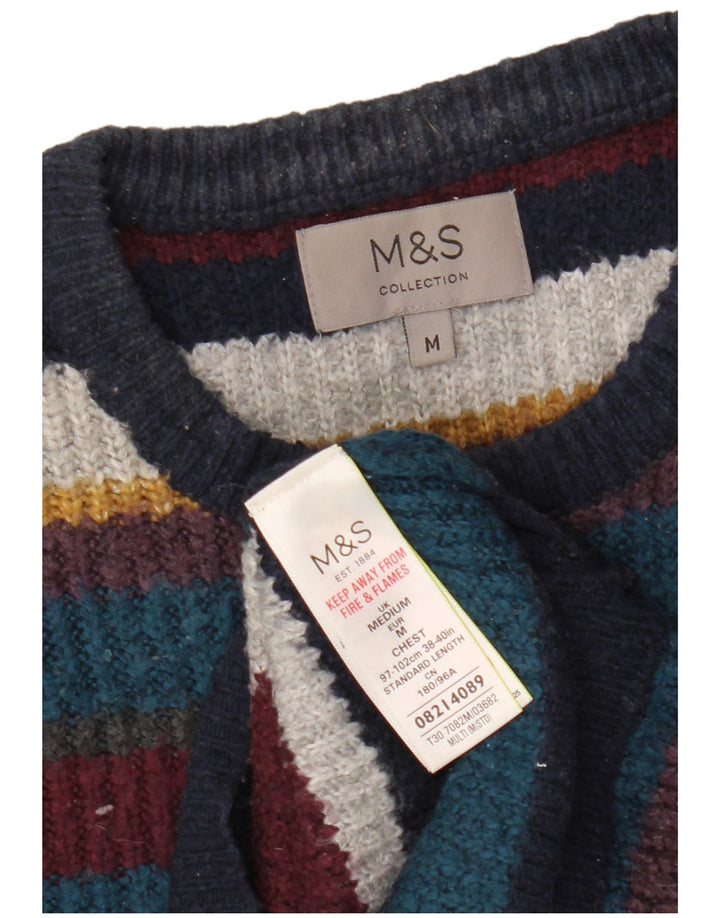 Marks & Spencer Herren-Pullover mit Rundhalsausschnitt, mittelgroß, mehrfarbig gestreift