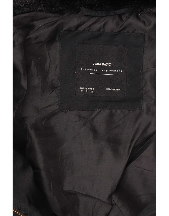 Zara Damen Crop Hooded Wattierte Jacke UK 10 Small Schwarz