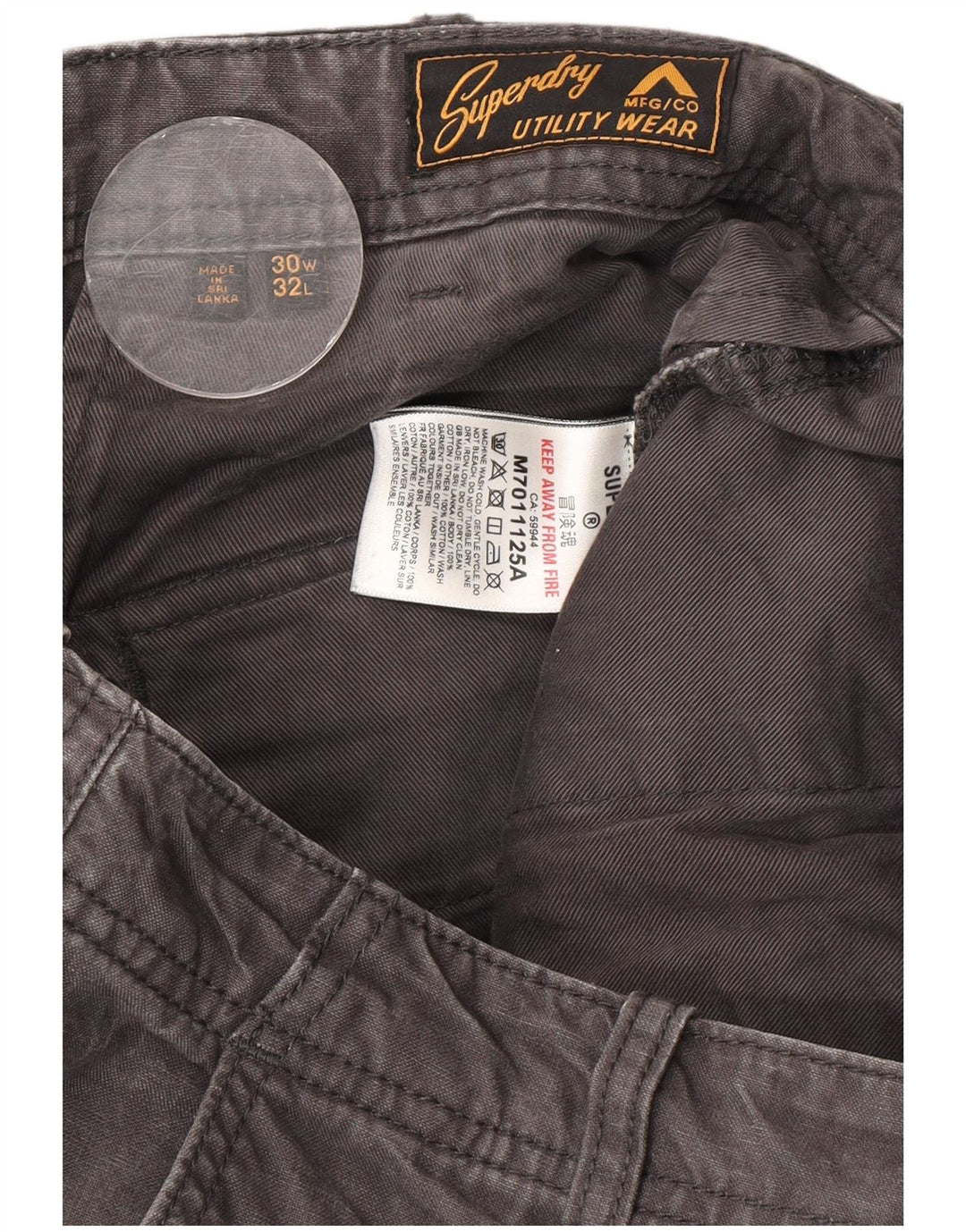 Superdry Herren gerade Cargohose W30 L32 graue Baumwolle