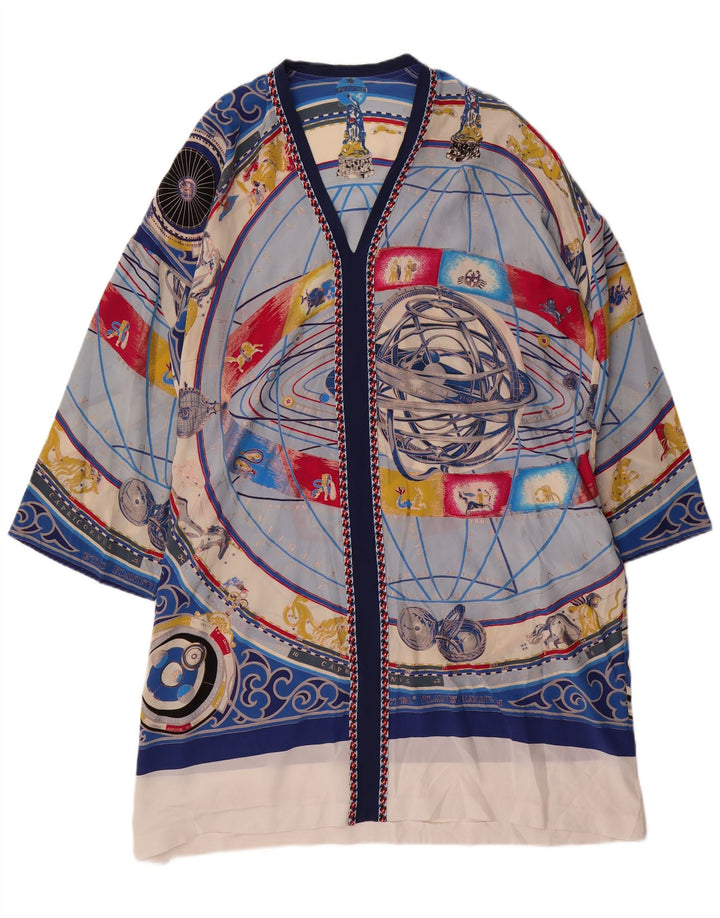 VINTAGE Damen Übergroßes Etuikleid mit abstraktem Muster UK 14 Mittelblau