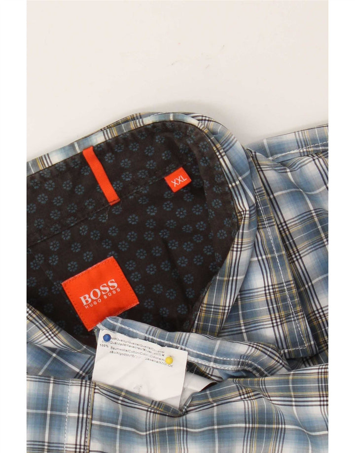 Hugo Boss Herrenhemd 2XL blau kariert Baumwolle