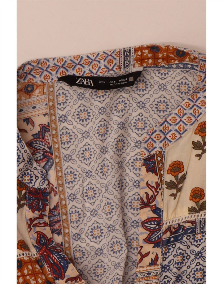 Zara Damen Langarm-Stufenkleid UK 10 Kleines mehrfarbiges Patchwork