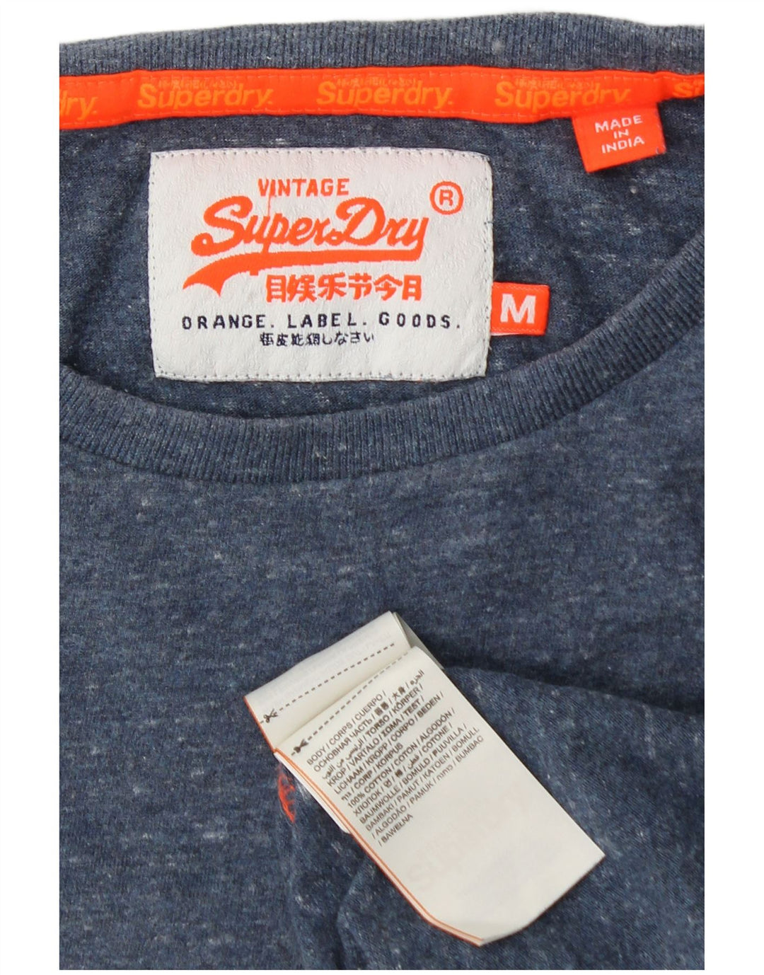 SUPERDRY Herren-T-Shirt-Oberteil aus mittelblauer, gesprenkelter Baumwolle
