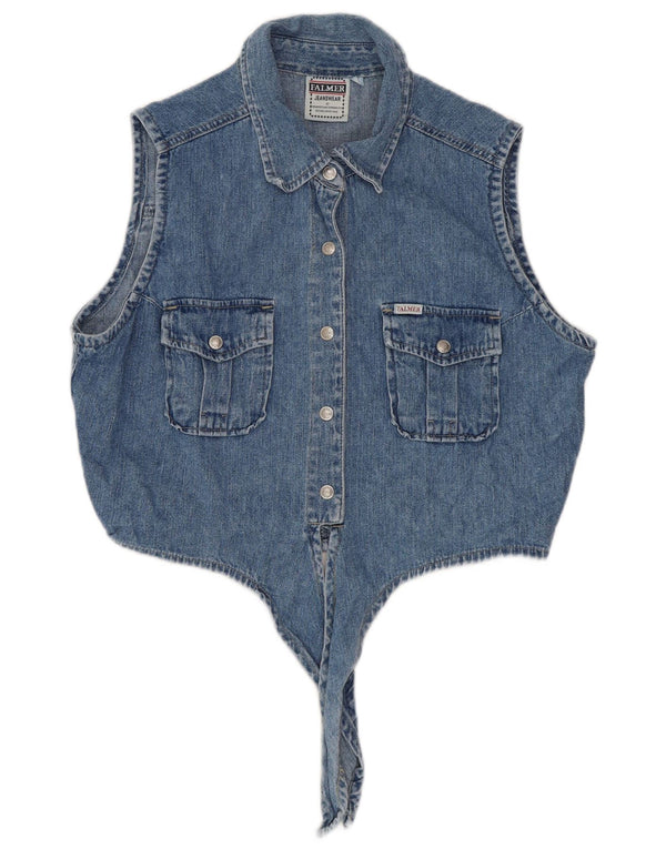 Falmer Damen Übergroßes, ärmelloses, bauchfreies Jeanshemd, US 3 XS, blaue Baumwolle