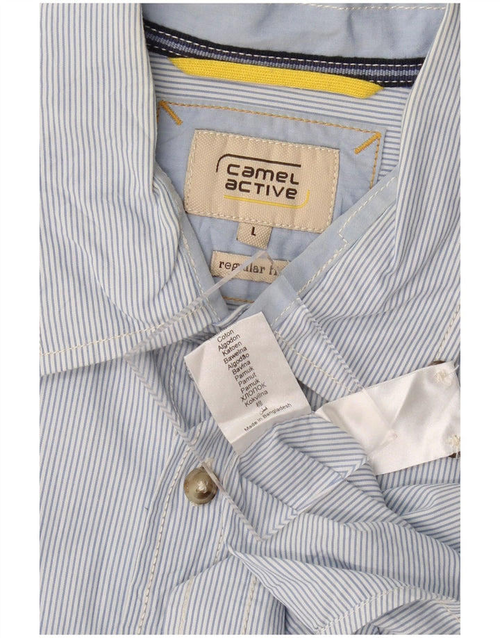 CAMEL ACTIVE Mens Regular Fit Short Sleeve Shirt Large Blue Striped Cotton