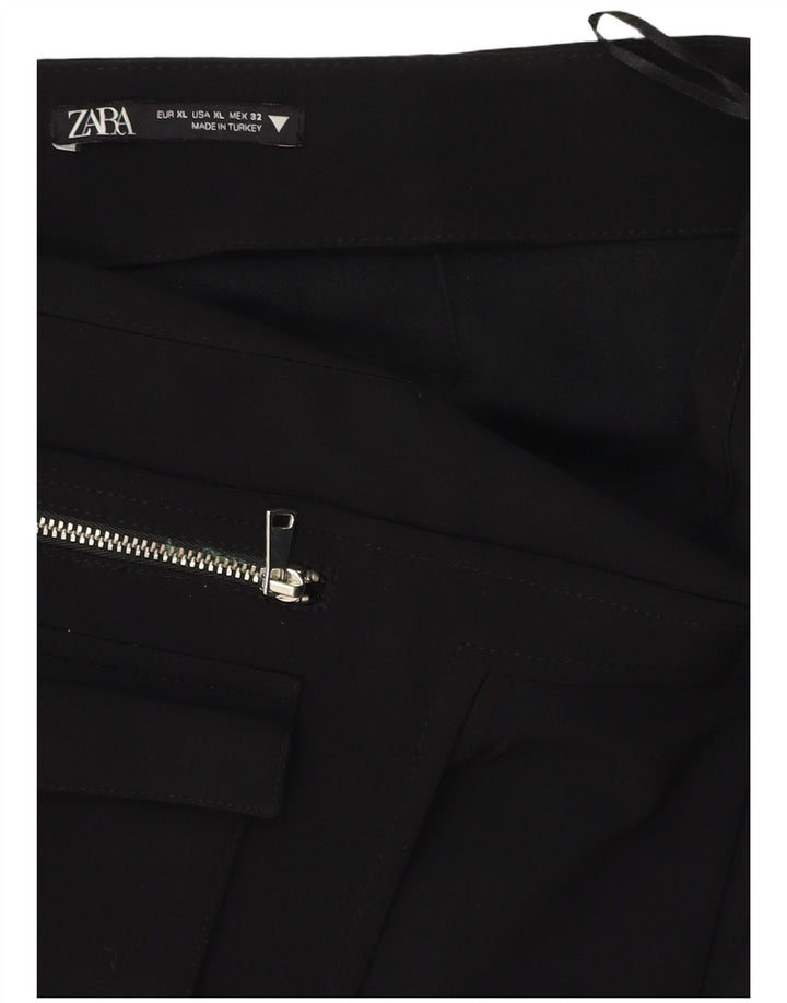 ZARA Damen Minirock mit hoher Taille, XL, W32, Schwarz, Polyester