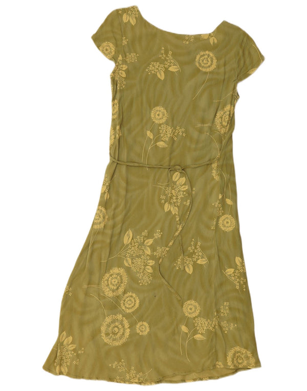 Vintage Damen A-Linie Kleid UK 14 Große Khaki Floral Viskose