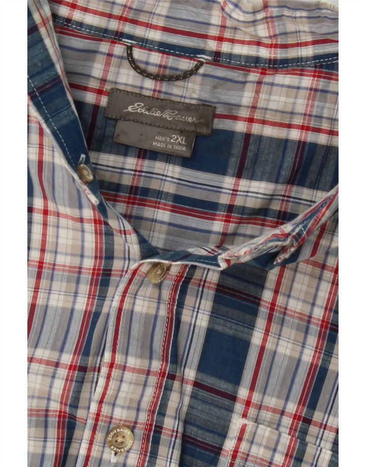 EDDIE BAUER Mens Short Sleeve Shirt 2XL Blue Check Cotton Vintage Eddie Bauer and Second-Hand Eddie Bauer from Messina Hembry 