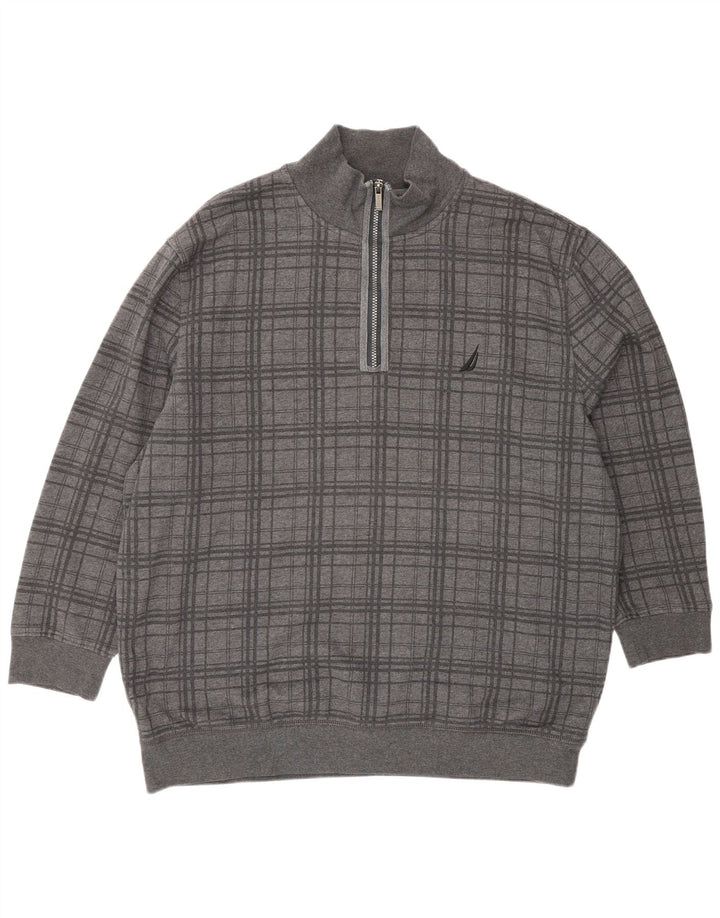 Nautica Herren-Sweatshirt mit Reißverschluss am Hals, 2XL, grau kariert
