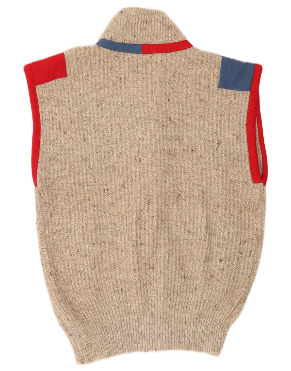 Vintage Herren ärmelloser Cardigan-Pullover Mittelbeige Farbblock-Acryl