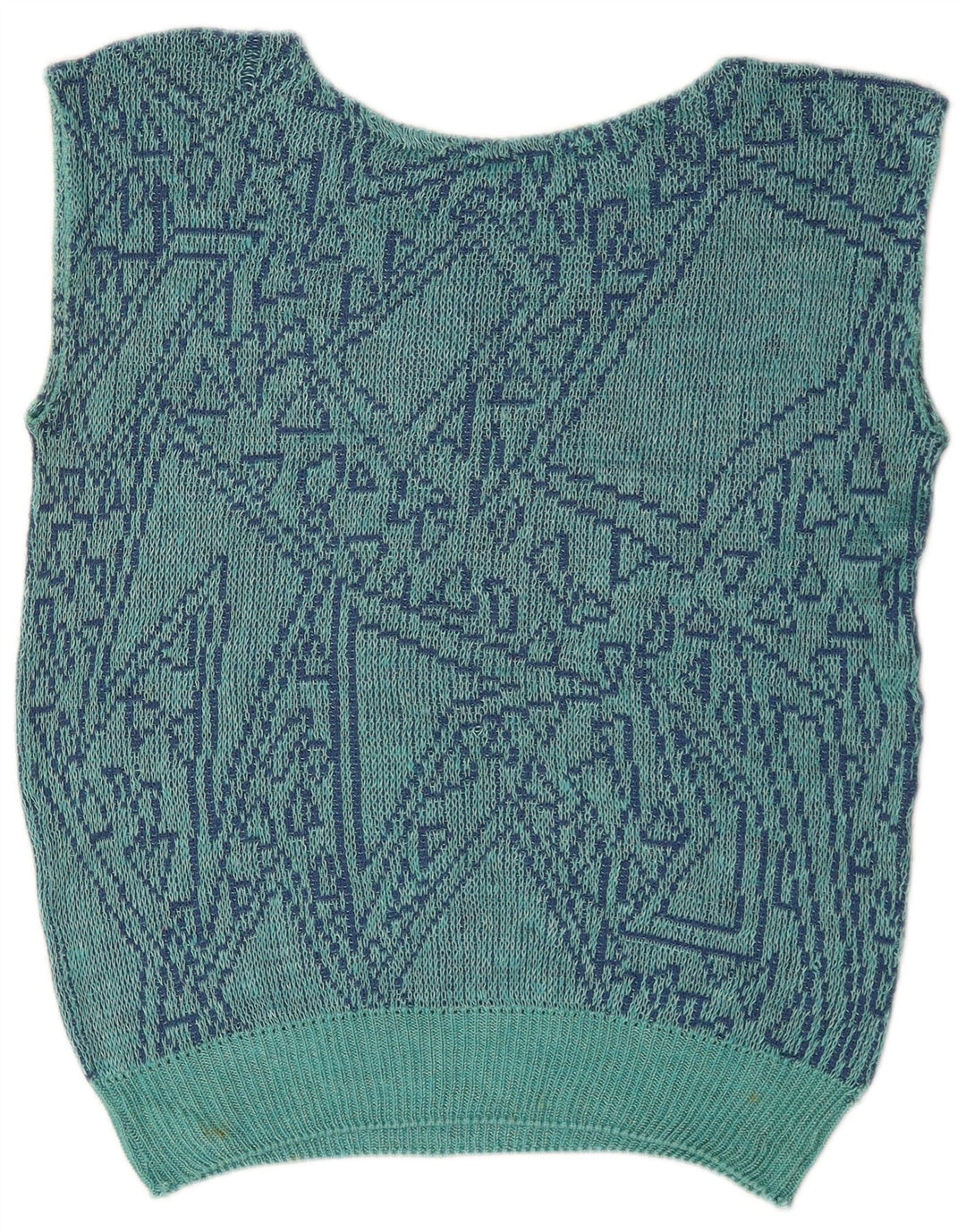 Vintage Damen Weste Tank Top UK 16 Groß Blau Geometrisch