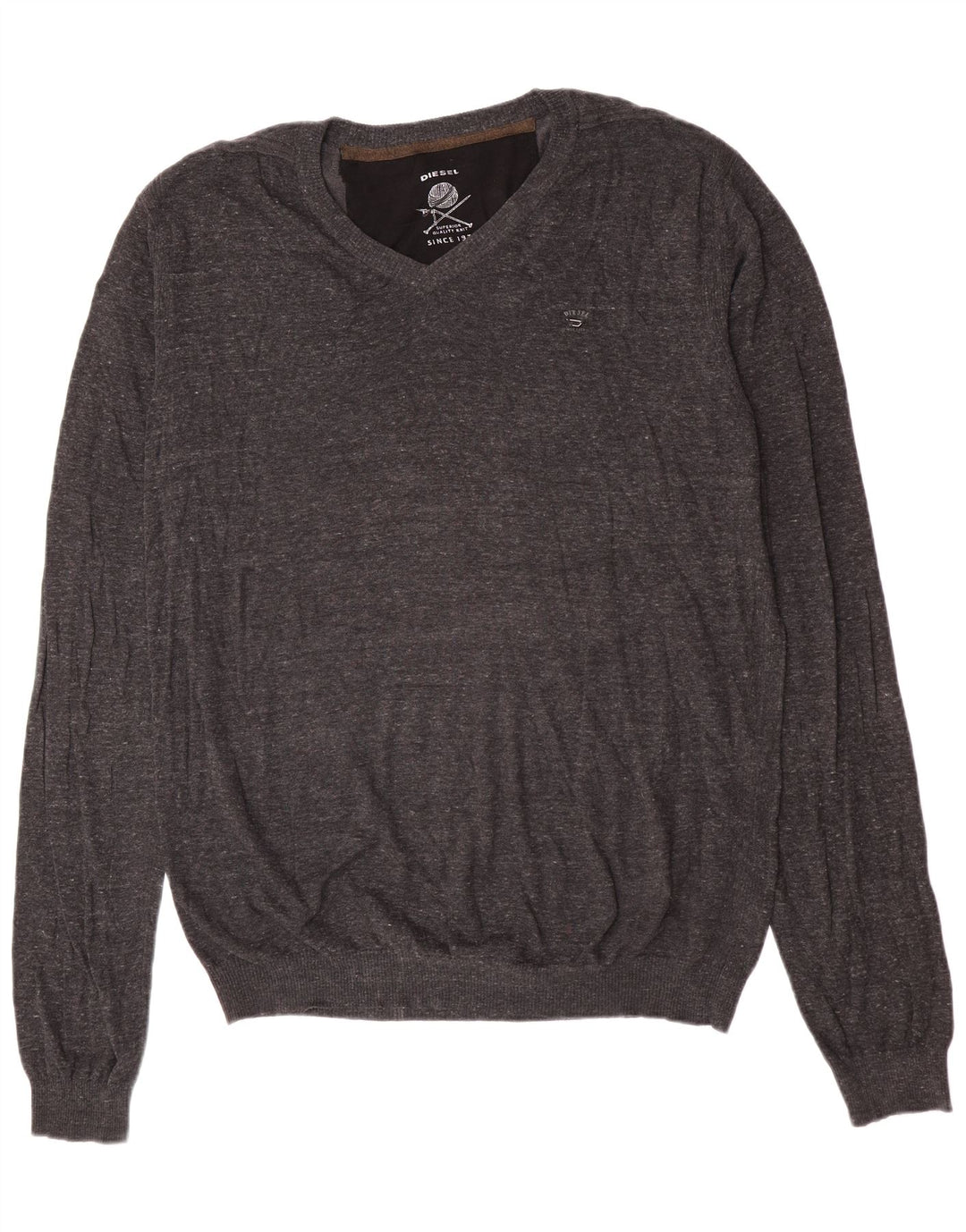 Diesel Herren-Pullover mit V-Ausschnitt, 2XL, graue Baumwolle