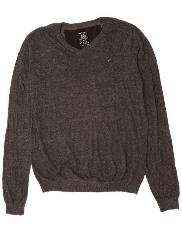 Diesel Herren-Pullover mit V-Ausschnitt, 2XL, graue Baumwolle