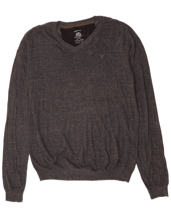 Diesel Herren-Pullover mit V-Ausschnitt, 2XL, graue Baumwolle