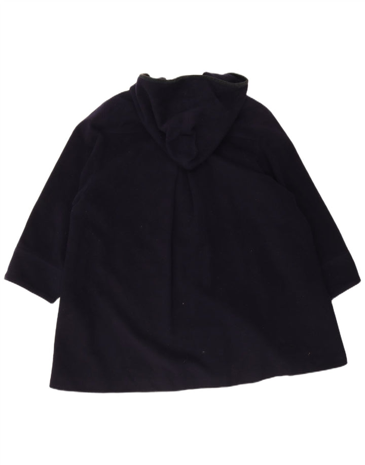 Vintage Damen Kapuzen-Übergröße-Dufflecoat IT 42 Mittelmarineblaue Wolle