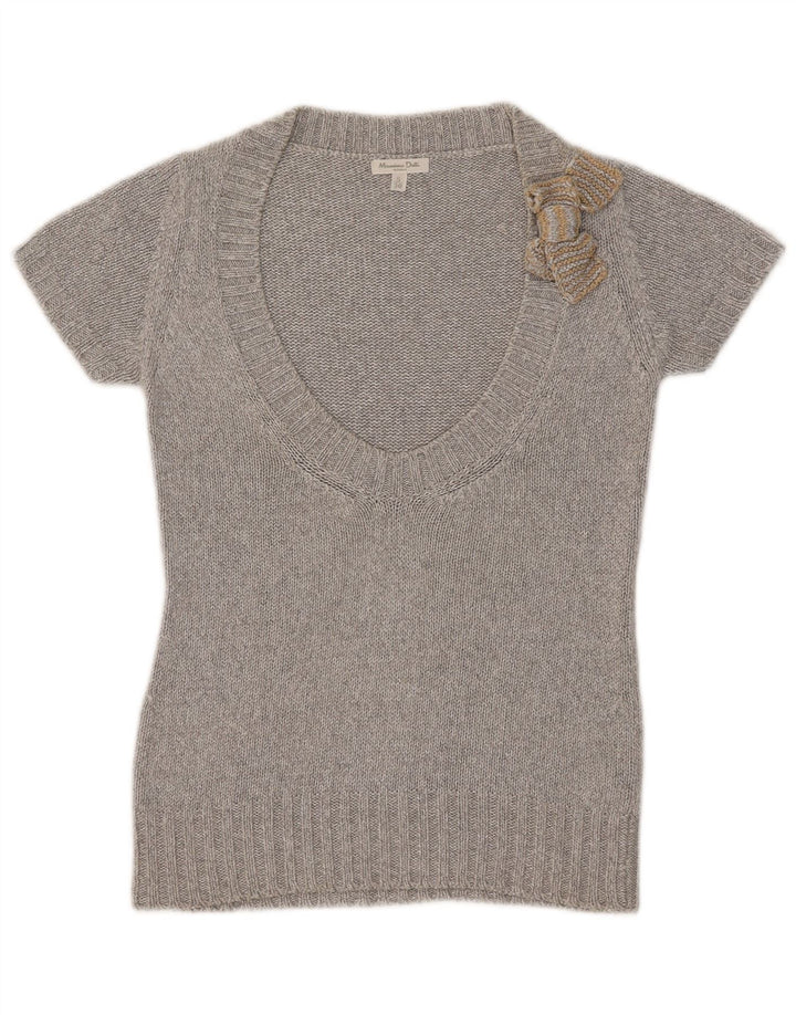 Massimo Dutti Damen-Pullover mit kurzen Ärmeln und V-Ausschnitt, Gr. 10, Größe S, Grau