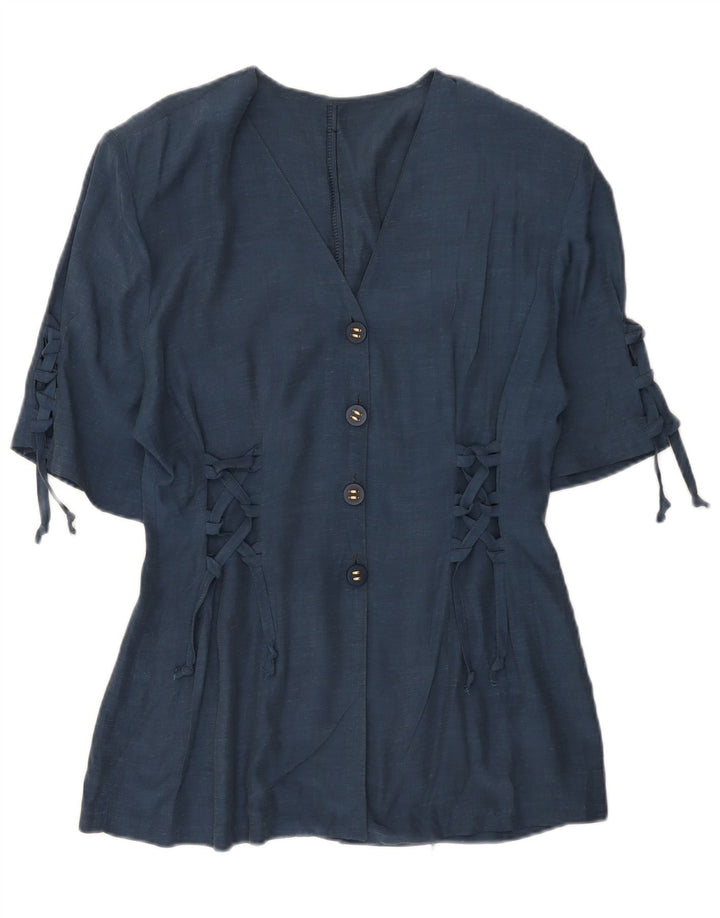 Vintage Damen 4-Knopf-Kurzarm-Blazerjacke UK 12 Medium Navy Blue
