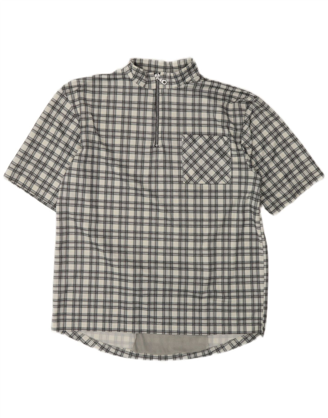 VINTAGE Kurzarm-Pulloverhemd für Herren, großes grau kariertes Polyester