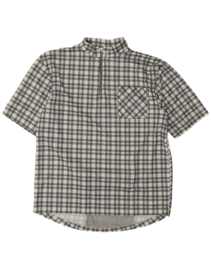 VINTAGE Kurzarm-Pulloverhemd für Herren, großes grau kariertes Polyester