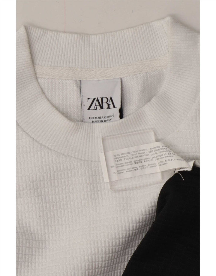 Zara Herren Sweatshirt Pullover XL Weiß Colourblock Polyester