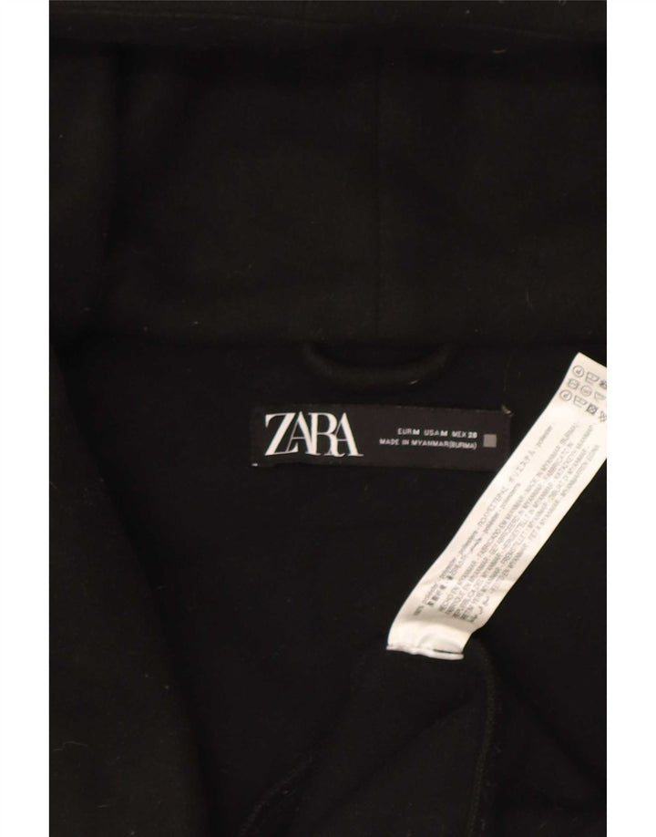 Zara Damen Kapuzenmantel UK 14 Medium Schwarz Polyester