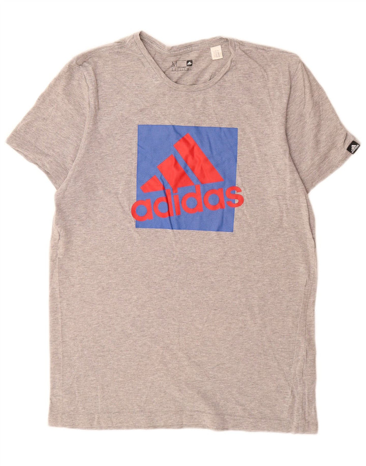 Adidas Herren Grafik-T-Shirt-Oberteil aus mittelgrau gefleckter Baumwolle