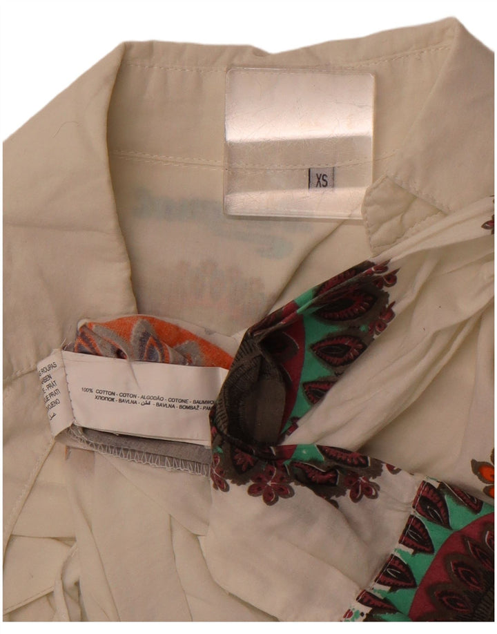 DESIGUAL Damen Grafikshirt UK 6 XS Weiße Paisley-Baumwolle