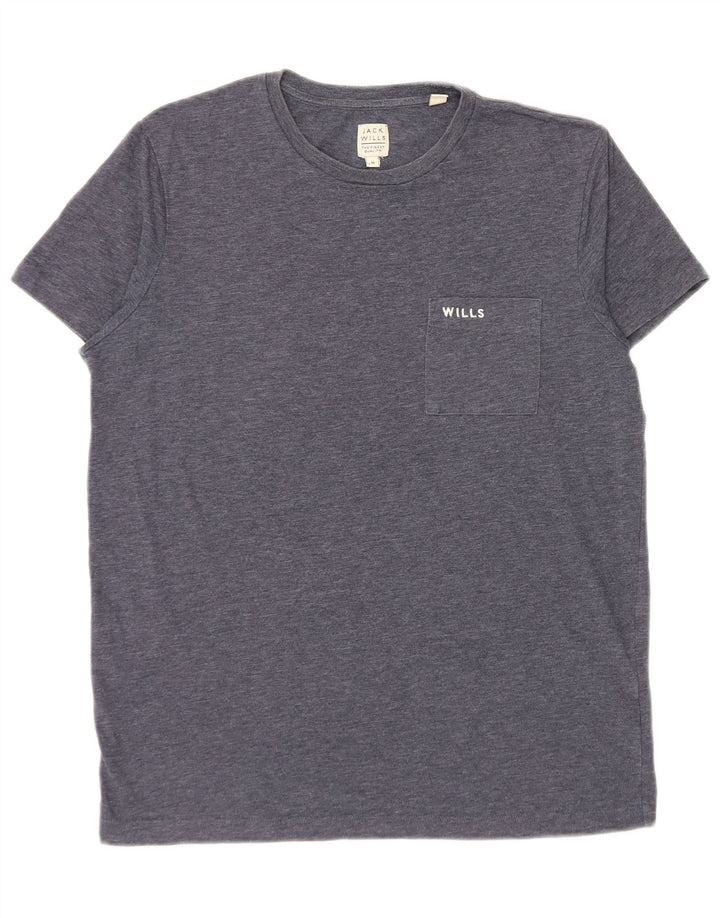 Jack Wills Herren-T-Shirt-Oberteil aus mittelblauer, melierter Baumwolle