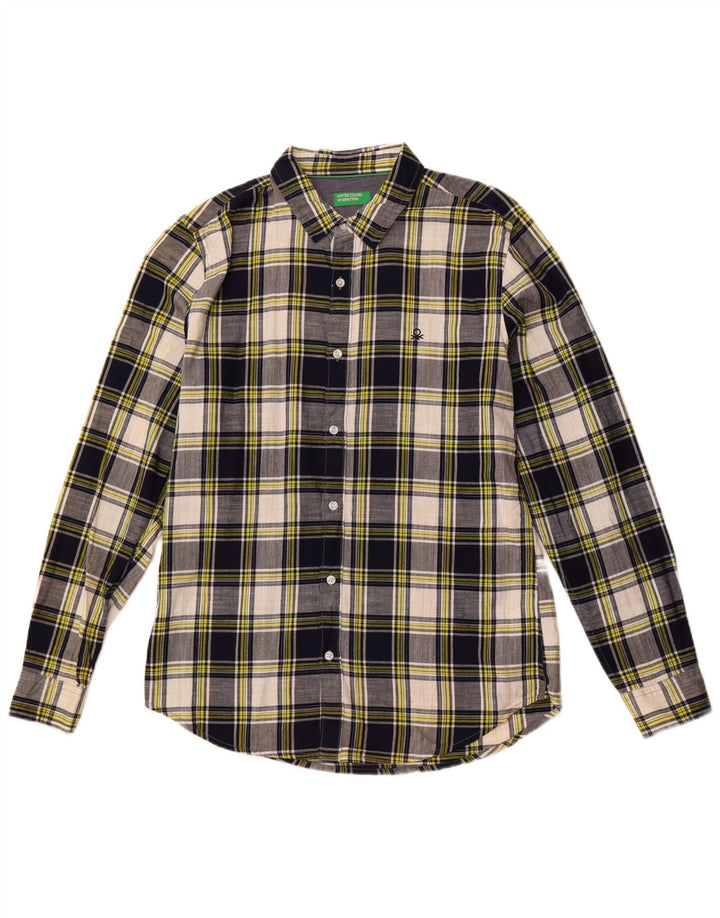 Benetton Kariertes Herrenhemd, groß, marineblau, kariert, Baumwolle