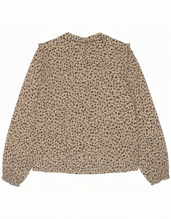 Marks & Spencer Damen Langarm-Blusenoberteil UK 14 Medium Beige Floral
