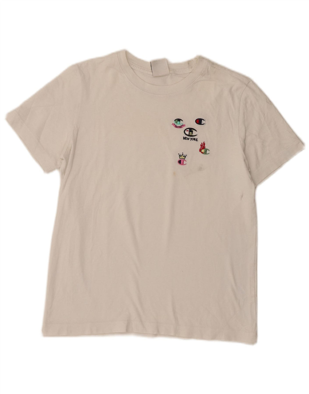 Champion Damen Grafik-T-Shirt-Oberteil UK 12 Medium Weiß