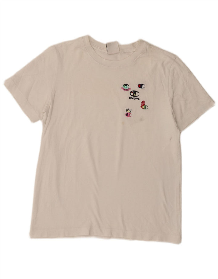 Champion Damen Grafik-T-Shirt-Oberteil UK 12 Medium Weiß