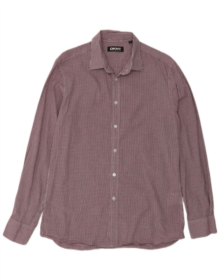 Dkny Herren-Hemd, mittelgroß, Burgunderrot, Gingham-Baumwolle