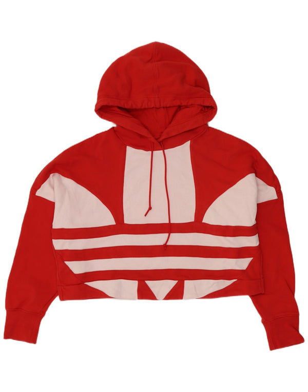 Adidas Damen Übergroßer Crop Graphic Hoodie Pullover UK 8 Small Rot